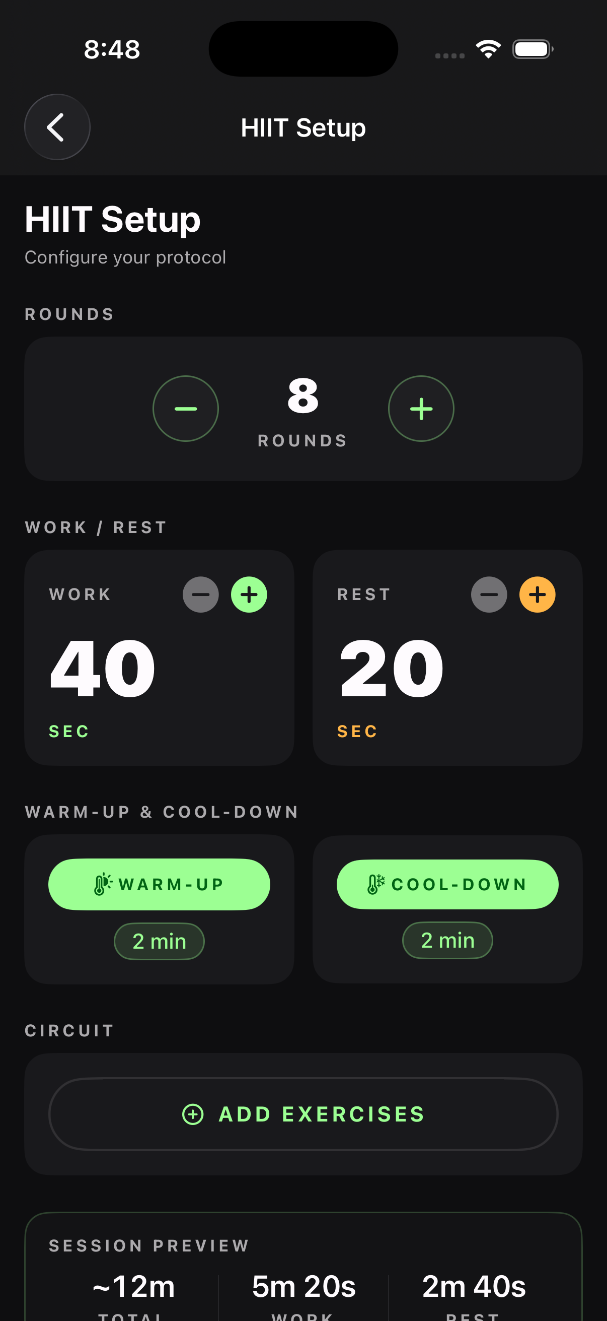 KineticPacer HIIT setup