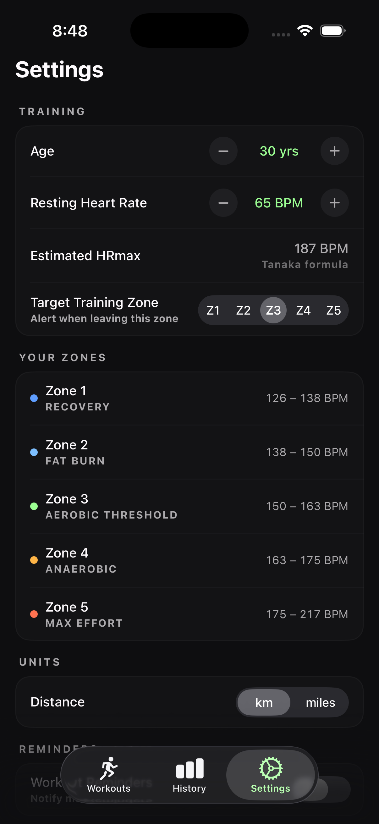 KineticPacer personal zone setup
