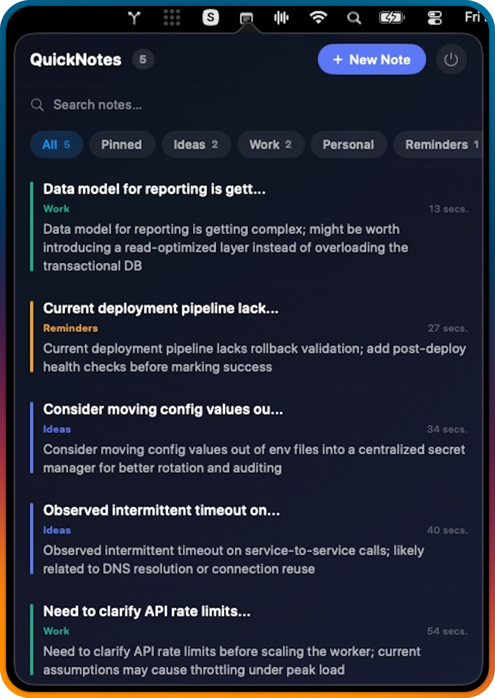 QuickNote notes list screenshot